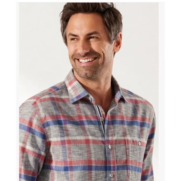Tommy Bahama Canyon Beach Bonfire Plaid Flannel Shirt Men’s Small Carbon Grey - Picture 6 of 7